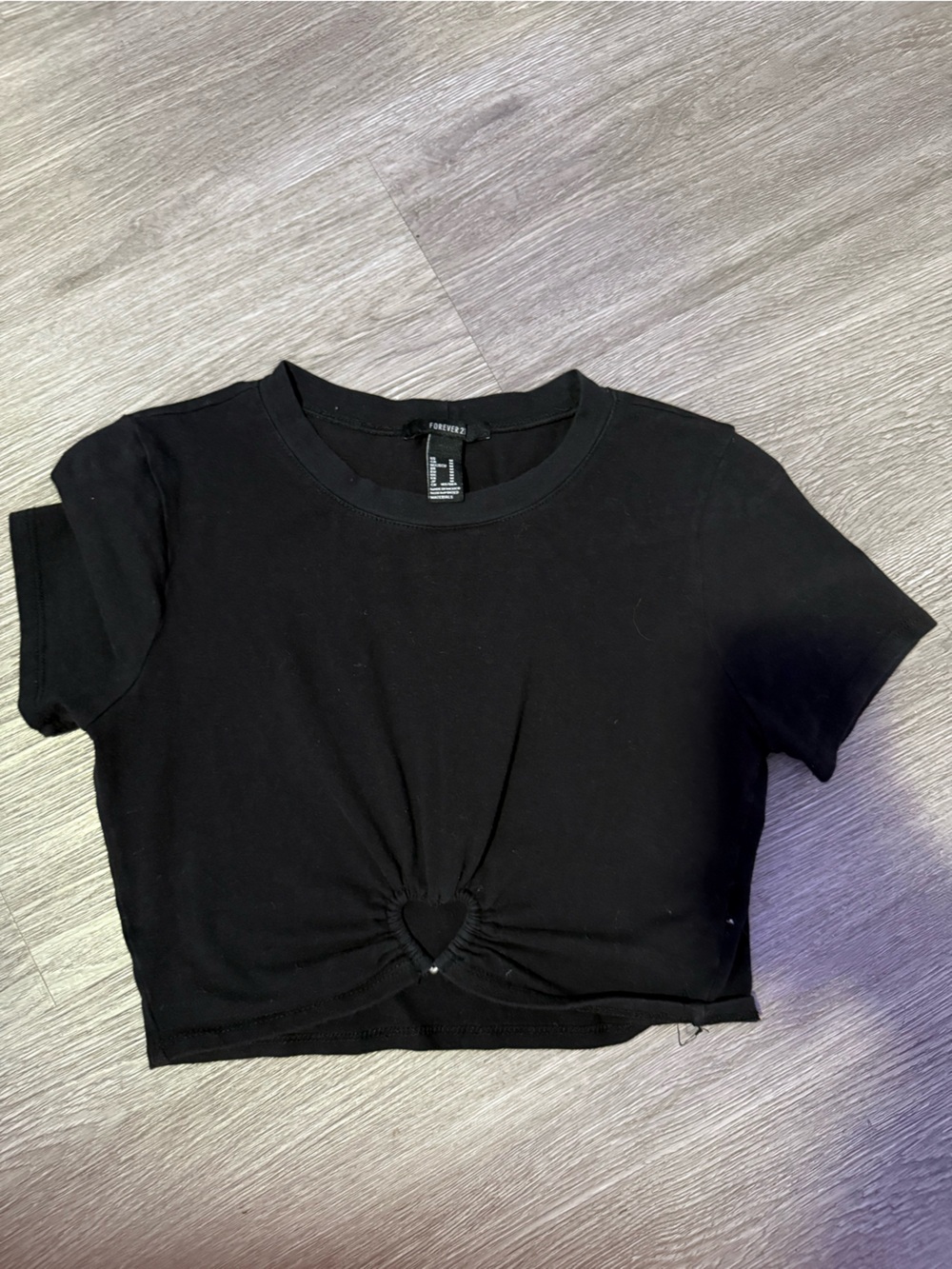Forever 21 Black Short Sleeve Crop Top with Heart Knot